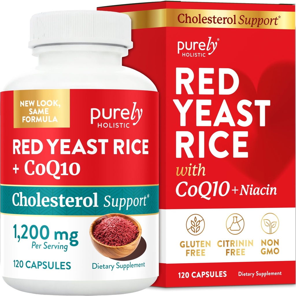 Red Yeast Rice 1200 מ"ג עם תוסף CoQ10 & Flush חינם Niacin 120 קפסולות אנרגטיות נוספות - Advanced Healthy Heart Formula - Non-Irradiated, Citrinin Free Niacin 120 קפסולות חלשות נוספות