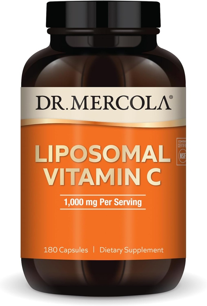 Dr. Mercola Liposomal ויטמין C, 1000 מ"ג לשרת, 90 משרתים (180 קפסולות), תוספי תזונה, תמיכה בריאות החיסון, Non GMO, NSF מוסמך מוסמך
