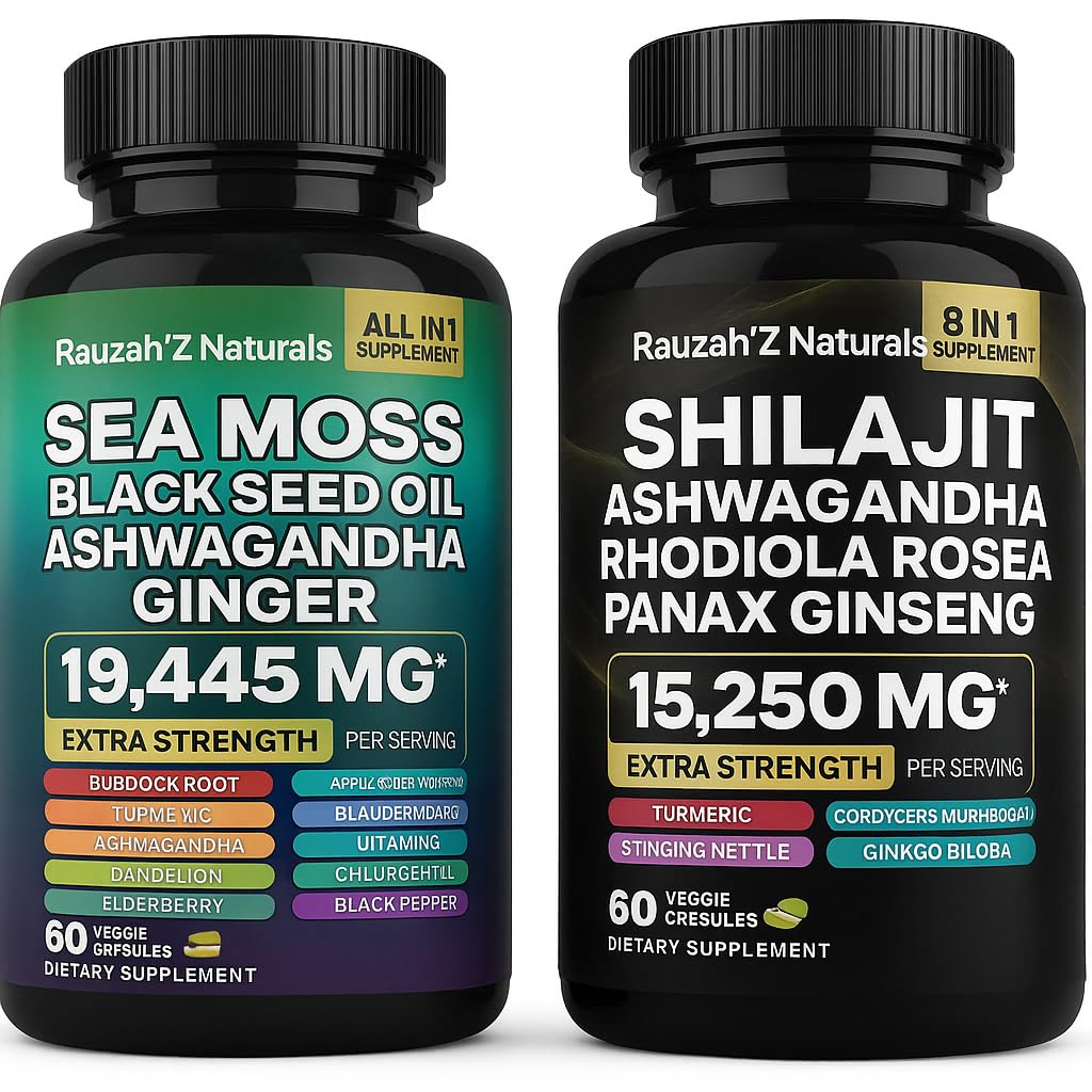 Sea Mosss and Shilajit Bundle - Sea Mosss, Black Seed Oil, Ashwagandha,Ginger & Shilajit,Rhodiola Rosea, Panax גינזנג
