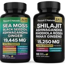 Sea Mosss and Shilajit Bundle - Sea Mosss, Black Seed Oil, Ashwagandha,Ginger & Shilajit,Rhodiola Rosea, Panax גינזנג