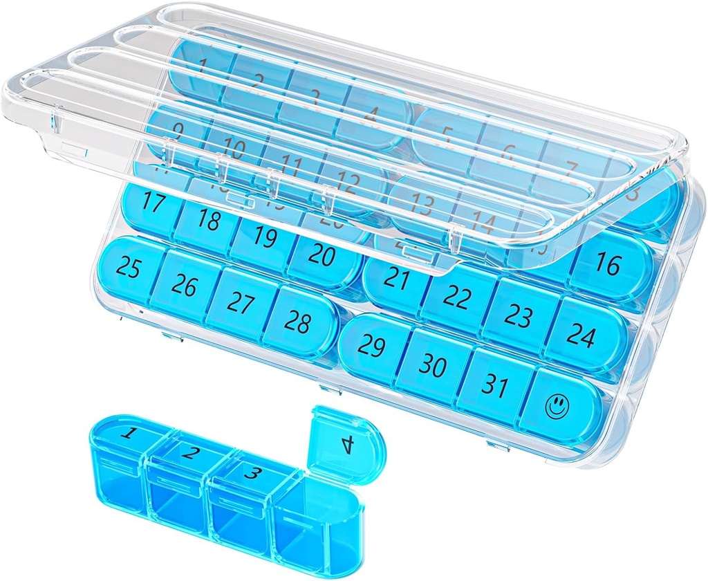 Daviky Monthly Pill מארגנת 1 פעם ביום, מארגנת תיבת גלולות חודש 30 יום, 31 יום יום יום יום יום יום יום יום יום יום יום יום יום, Travel Pill לארגן חודשי כדי להחזיק ויטמינים, תוספים ותרופות