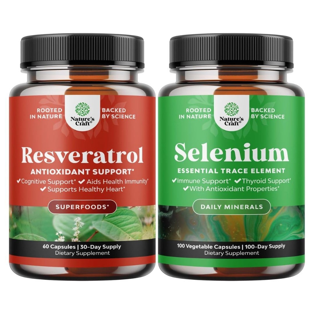 Indle of Anti Aging Trans Resveratrol ו- Pure Selenium Thyroid תמיכה תוסף - תוסף תמיכה משותף טבעי - Immune Booster עבור מבוגרים