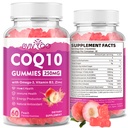 Sugar-Free CoQ10 Gummies 250 מ"ג, Plus אומגה 3, ויטמין B3 & Zinc, Magnesium - High Absorption Coenzyme Q10 תוספי בריאות הלב, אנרגיה סלולרית ותמיכה אנטי-חמצן, 60 הרוזן