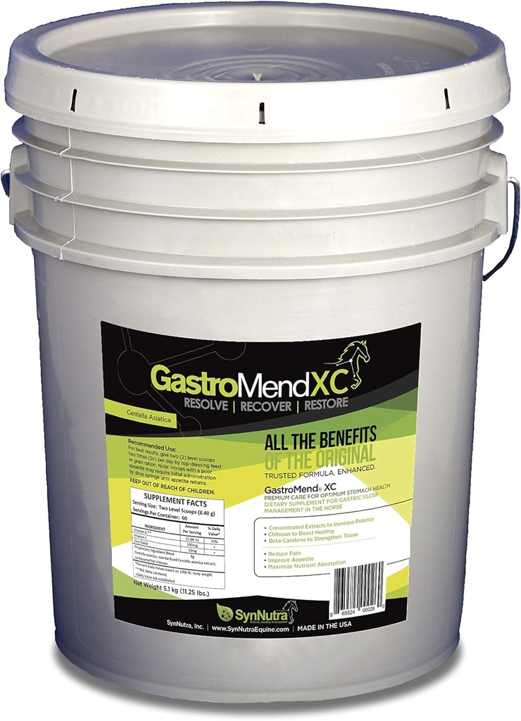GastroMend XC, 100% טבעי Equine Stomach בריאות עבור סוסים, מקדם ריפוי ומניעה של Ulcers Gastric, גבוה פוטנט ויעיל, תומך בריאות Gastric ו Hindgut, 600 משרתים, המיוצר בארה"ב