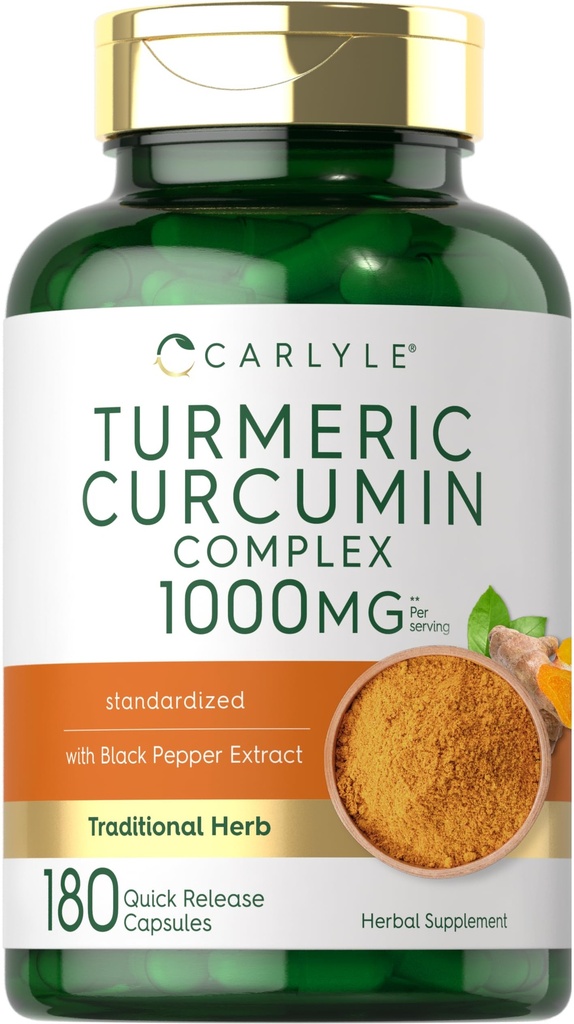 Karlyle Turmeric Curcumin עם Black Pepper 1000 מ"ג | 180 קפסולות | Turmeric Complex Supplement