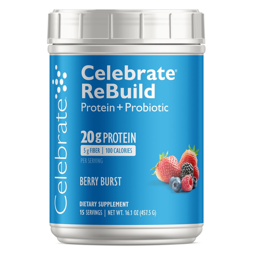 חוגגים ויטמין ReBuild אבקת חלבון עם Probiotics & Prebiotics - 20g Whey Isolate חלבון, סיבים גבוהים, עבור פוסט רופאי ניתוח חולים - ברי בורסט (15 משרתים)