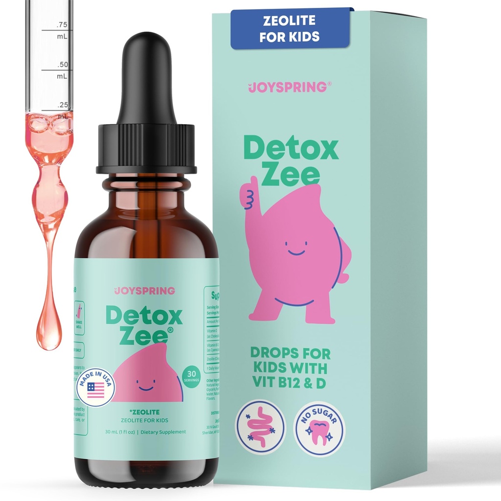 JoySpring DetoxZee Zeolite טיפות לילדים - Clinoptilolite עם ויטמין D3 & Cyanocobalamin ויטמין B12 - טבעי ברי פלמור נוזל
