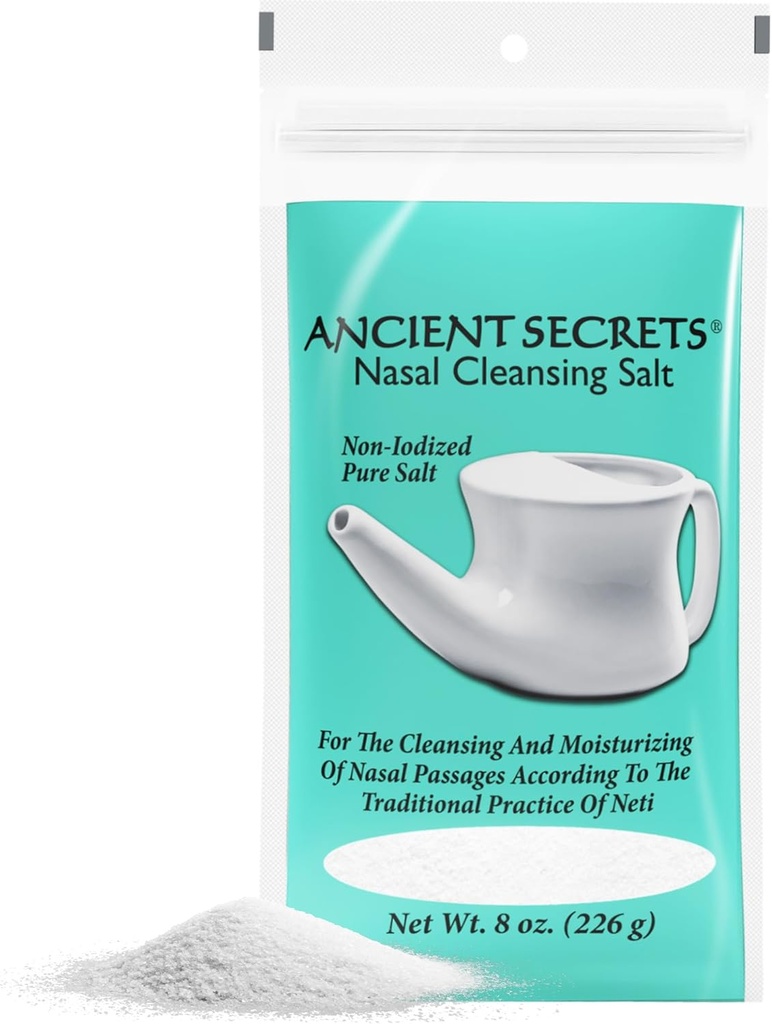 ANCIENT SECRETS Nasal Cleansing Salt, Non-Iodized – USP-Grade Sodium Chloride for Any Neti Pot, Sinus Irrigation System, 8 Oz