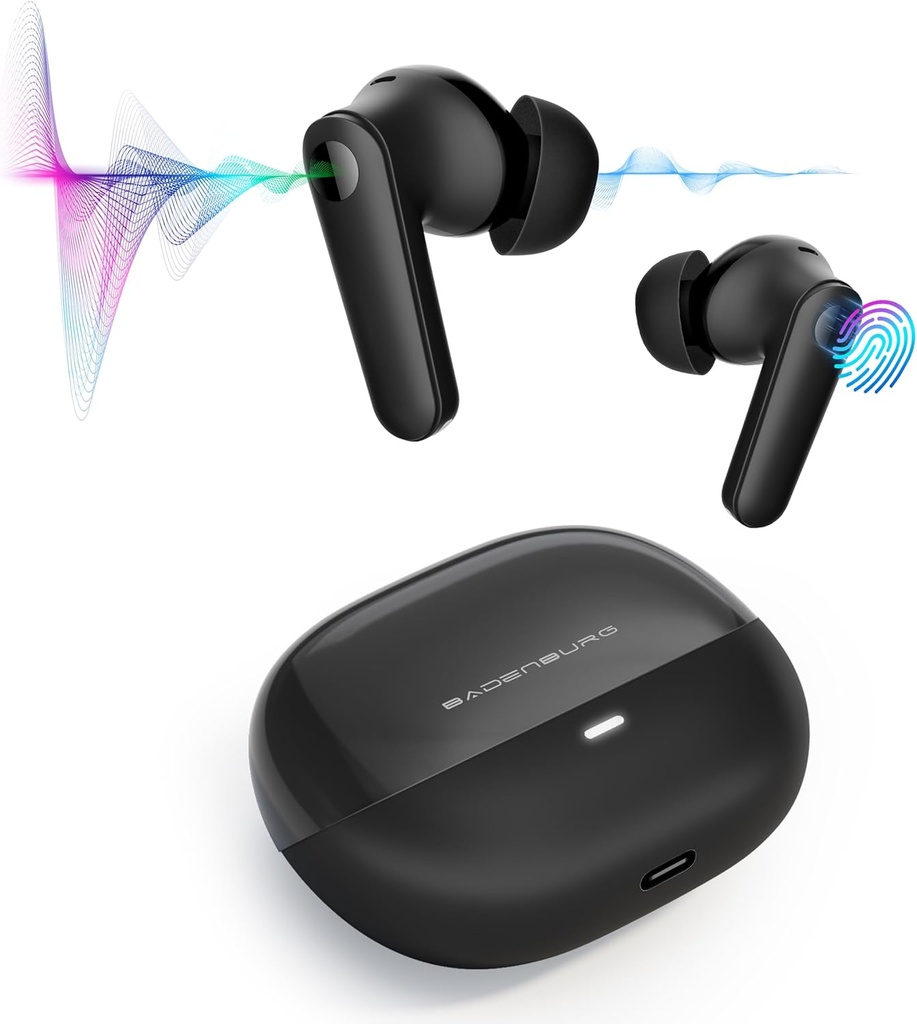 Airbeat 1 ANC Noise מבטל True Wireless אוזניות עם mic, משופרת Bass Bluetooth 5.3 ב-Ear Headphone עם נהגים בעוצמה גבוהה טיטניום, 48H Playtime, ENC עבור Crystal Clear Call Black