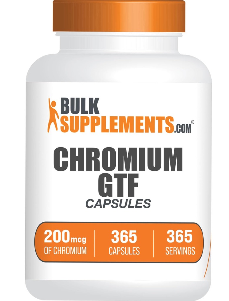 BulkSupplements.com Chromium GTF Capsules - Mineral Supplement, GTF Chromium 200mcg - Gluten Free, 1 Capsule per Serving, 365 Capsules (Pack of 1)