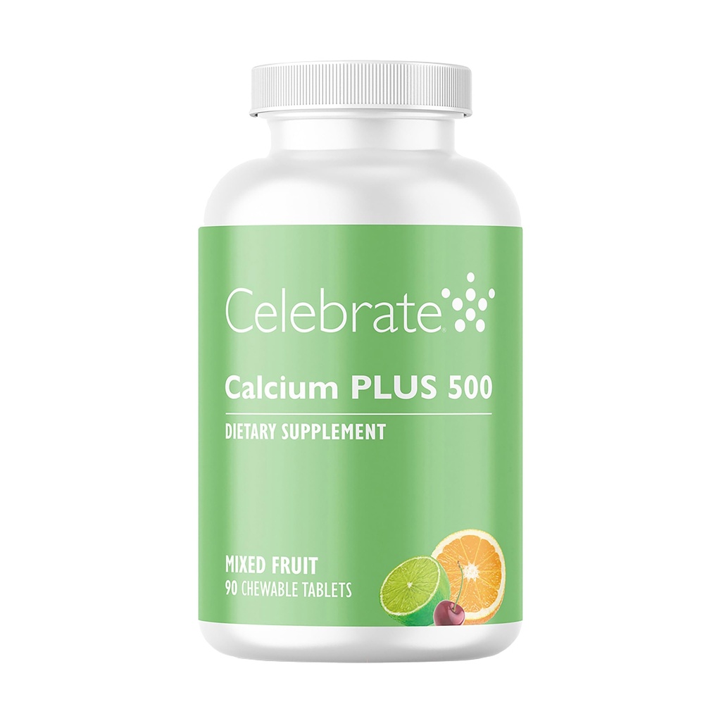 חוגגים ויטמינים Calcium Plus - 500 מ"ג Calcium Citrate, 333 IU ויטמין D3 & 34 מ"ג מגנזיום עבור ניתוח פוסט-ארי - גלוקוז חינם סוכר חינם - פירות מעורבים, 90 טבליות Chewable