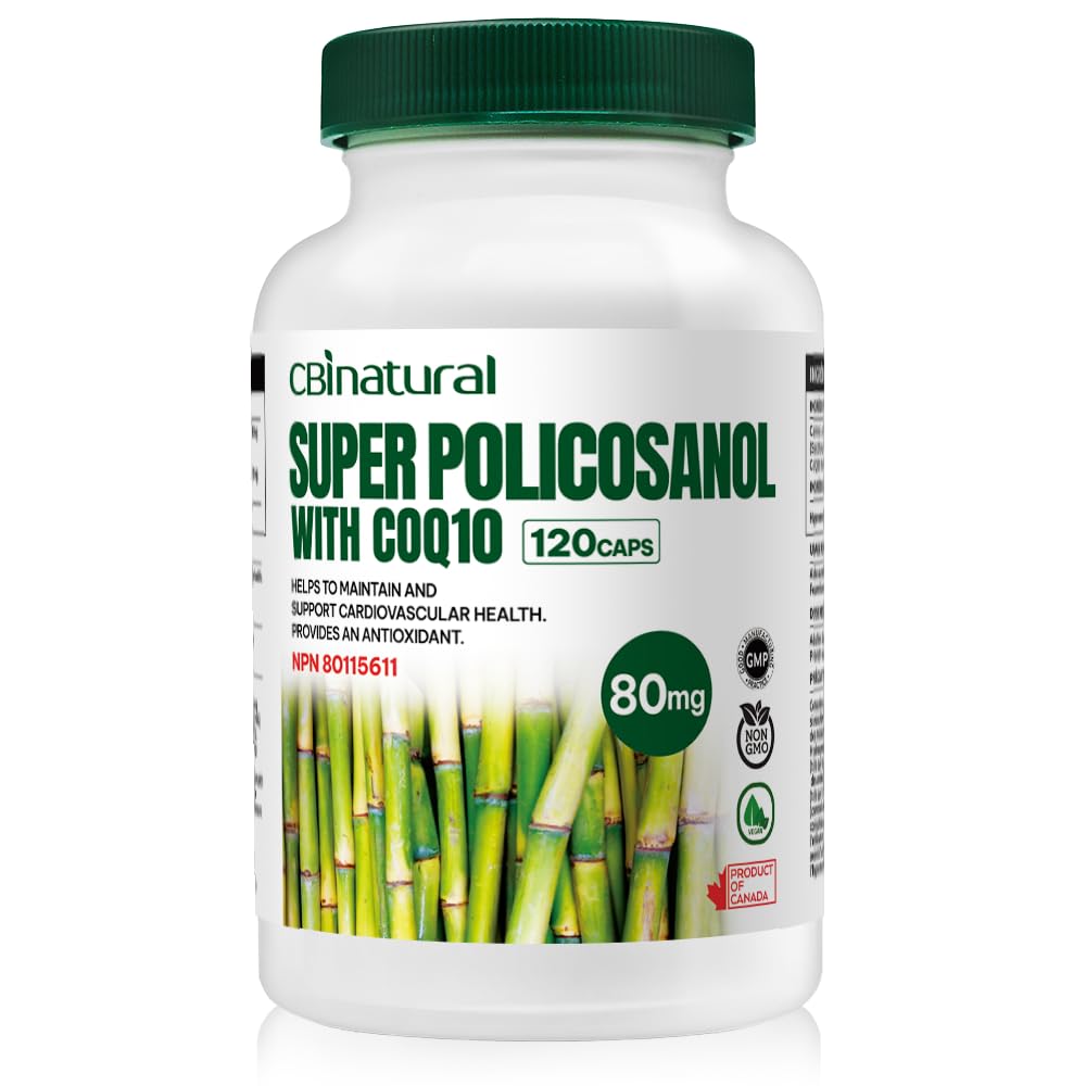 Super Sugarcane Policosanol 80 מ"ג עם CoQ10 30 מ"ג, 120 קפסולות ירקות, Heart & Cholesterol תמיכה, 4 Monteh Supply, non-GMO, Gluten Free