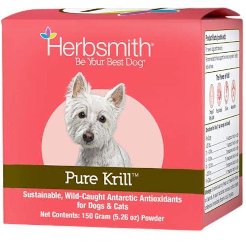 Herbsmith Pure קריל - Wild-Caught אנטארקטיקה קריל - רק 1 Ingredient - Astaxanthin for Dogs - מוכן-to-Use אומגה 3s - אלטרנטיבה שמן קריל לכלבים - 150g