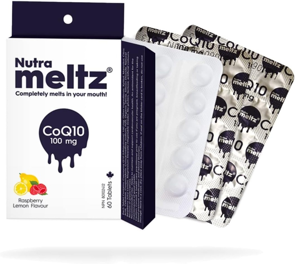 Nutraהיתוך CoQ10 100 מ"ג - Coenzyme Q10 תומך בריאות הלב, משפר את אנרגיה ייצור מהיר של טבליות עבור Enzyme Deficiency - Raspberry & Lemon Flavor (60 טבליות)