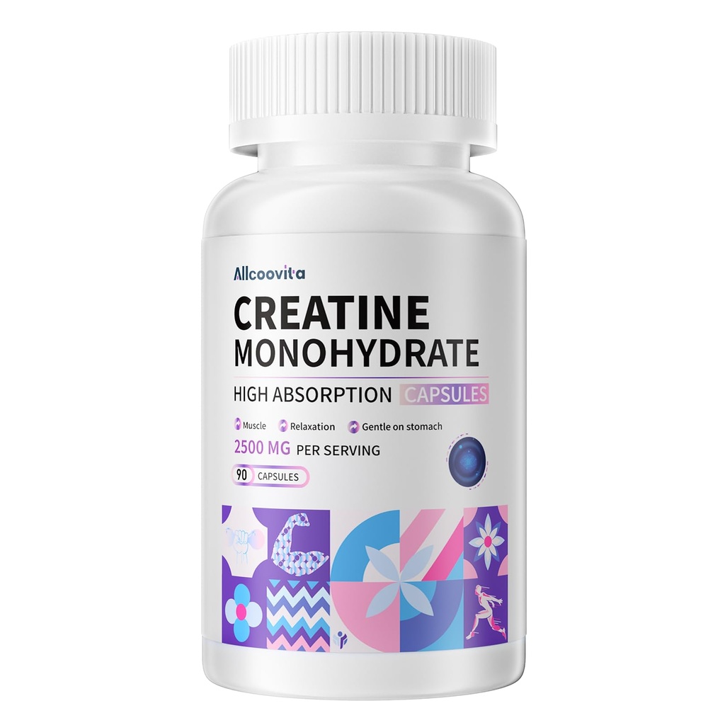 Creatine Monohydrate קפסולות 3 קראטין לשרת, 2500mg, Gluten חינם, 90 קפסולות