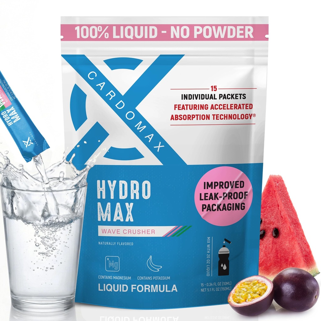 CardoMAX hydromax אלקטרוליט שתי לערבב - Wavecrusher פלפור 15 חבילות נוזלי עם Potassium & Magnesium - Zero Sugar, Keto & Electrolytes עבור hydrotion & Recovery תוספת תוסף