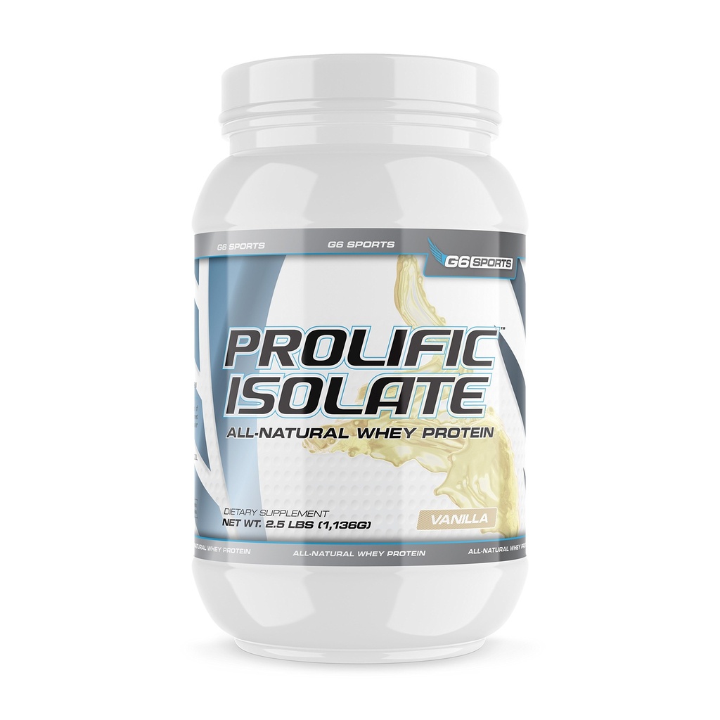 G6 Sports Nutrition Prolific Isolate All Natural Whey חלבון Isolate (Gluten Free, Lactose חינם, Soy Free, Stevia Sweetened, 25g חלבון, 100 קלוריות) - 2.5lb ג'ר - Vanilla