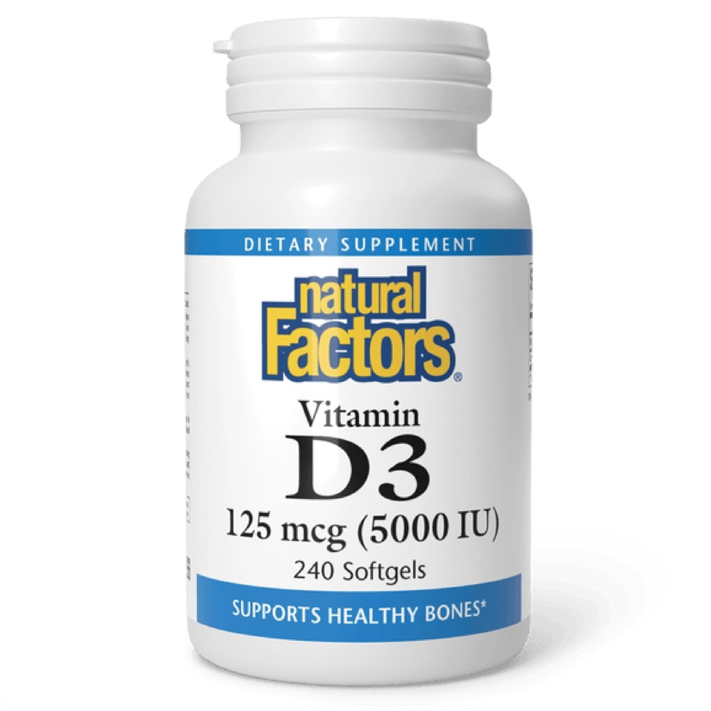 גורמים טבעיים, ויטמין D3, 5,000 IU, תומכים Joint, Bone & Immune Health, 240 Count (Pack of 1)