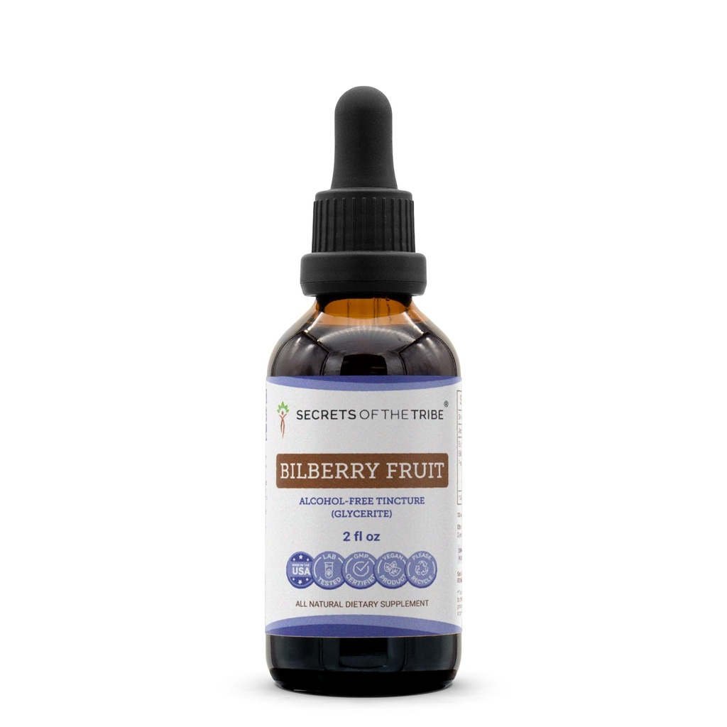 סודות של השבט Bilberry פירות ללא אלכוהול, Bilberry (Vaccinium Myrtillus) Dried פירות Tincture תוסף (2 FL OZ)