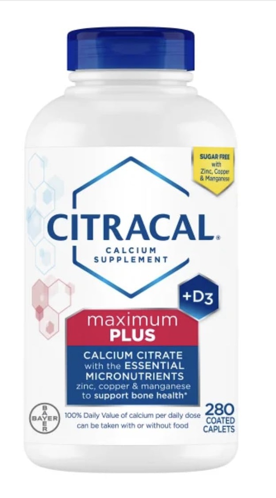 תוסף Citra-Cal+D3 עם Zinc, Copper, Magnesium, מקסימום Plus, 280 Count