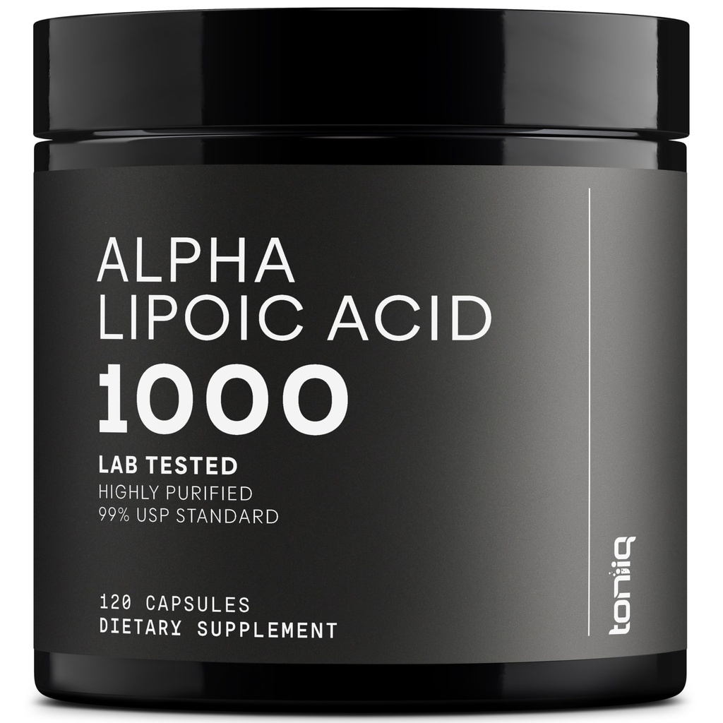 Toniek 1000 מ"ג Ultra High Power Alpha Lipoic Acid כמוסות - גבוה מאוד Purified 99% + USP סטנדרטי - 120 קפסולות ALA תוסף