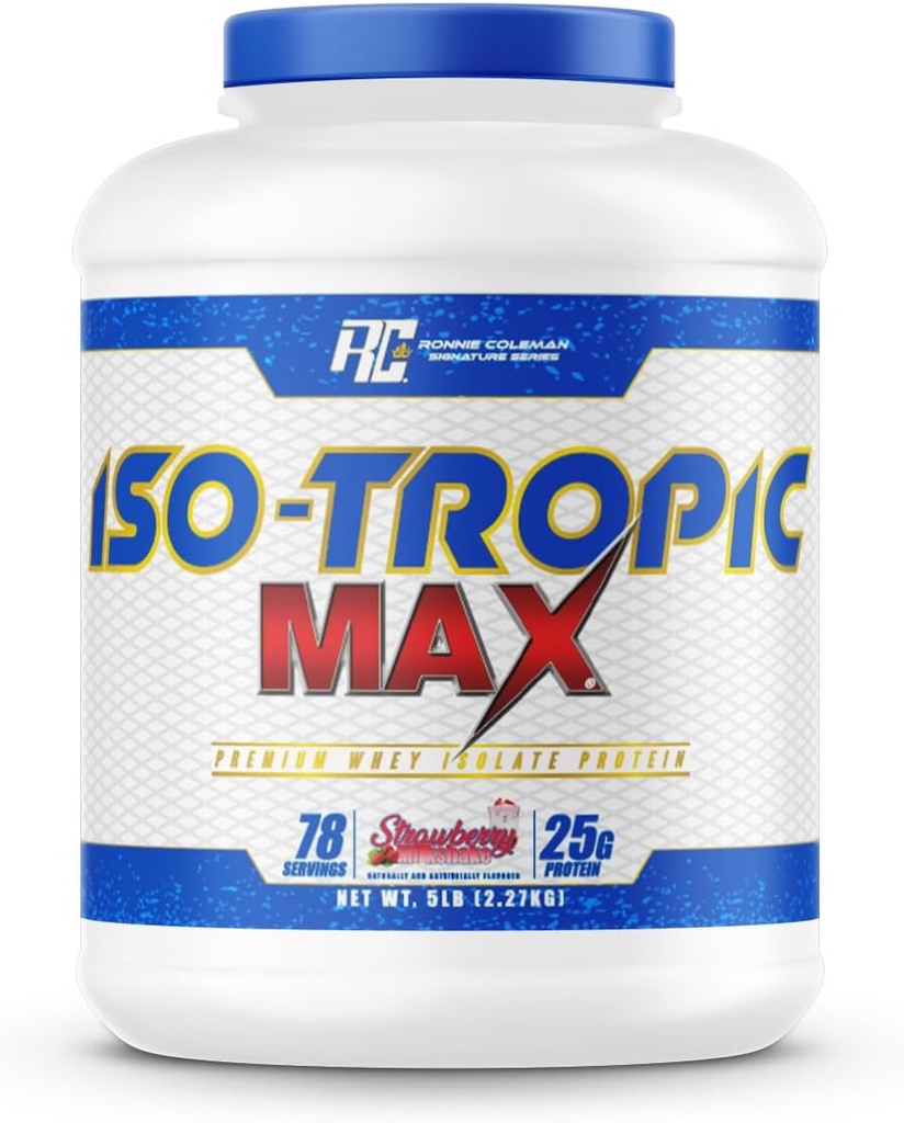 Ronnie Coleman חתימה סדרה Whey Isolate אבקת חלבון, Pre Workout Shake Mix for Lean שריר Mass & Post Workout Recovery, Iso-Tropic Max, Strawberry Milkshake Flavor, 5 lbs, 75 המשרתים לשרתים