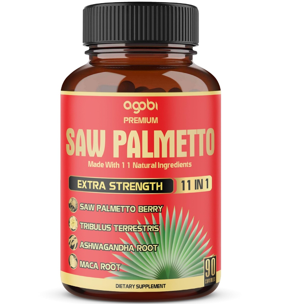 Premium Saw Palmetto כמוסות - בשילוב עם Ashwagandha, Turmeric, Tribulus, Maca, ירוק תה, ג'ינג'ר, Holy בזיל ועוד - 90 קפסולות 3Month Supply