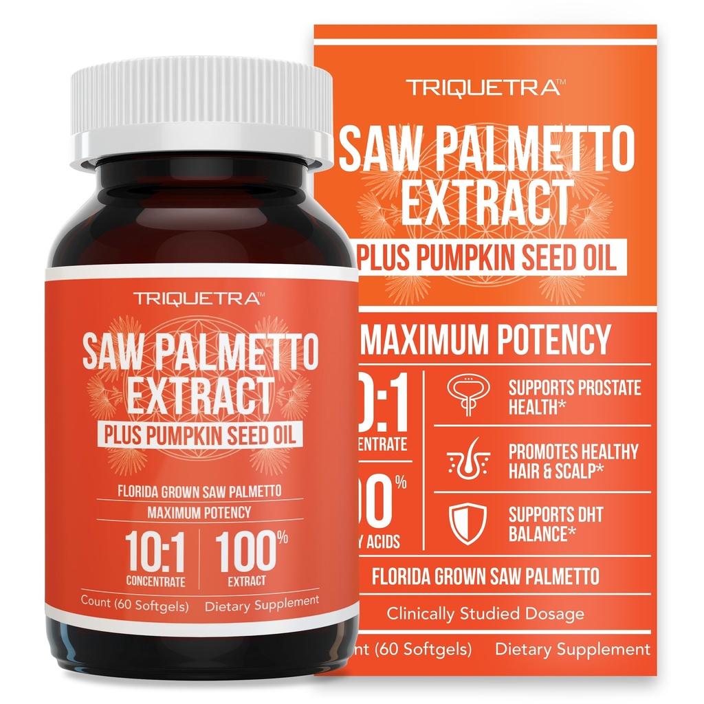 Saw Palmetto Extract - 10X Potency, כוח כיתה תרופות - Plus Pumpkin Seed Oil - תומך Prostate Health, Relieves Ornation בעיות, תומך צמיחת שיער, DHT בלוקר - 60 Softgels