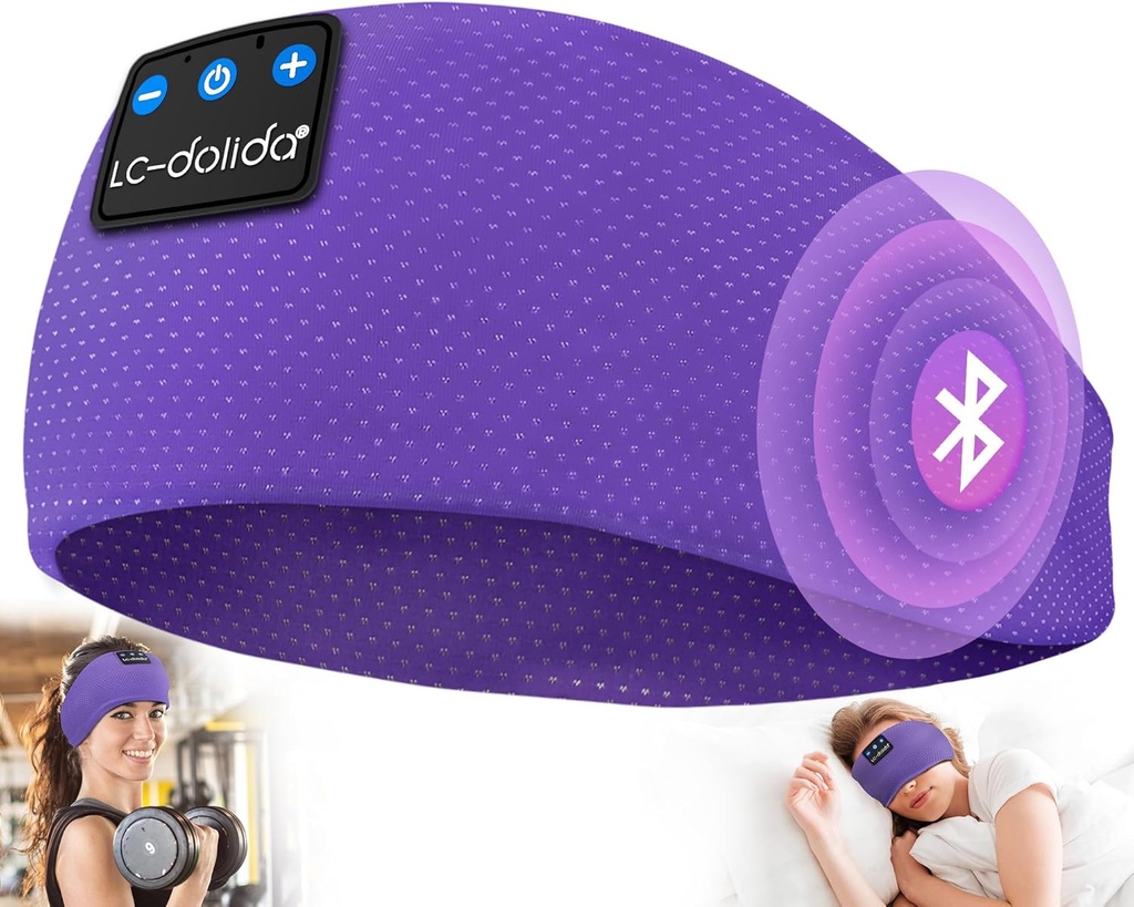 LC-dolida Sleep Headphones Bluetooth 5.4, Headband אוזניות אוזניות אלחוטיות, Sleep Mask for Sleep, Sports, Gifts, Workout, Jogging, Yoga, Insomnia, Air Travel, Meditation