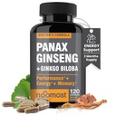Noo Most Authentic קוריאני Red Panax גינזנג + גינקו בילובה, 120 קפסולות טבעוניות, ג'ינסנג שורש לחלץ אבקה 1000 מ"ג (10% גינזנוסיידים) + Gingko Biloba 60 מ"ג, אנרגיה ו- Focus Pills for Men and Women