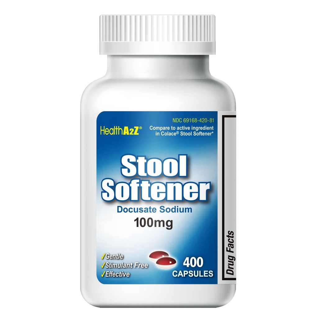 HealthA2Z® Stoolener | Docusate Sodium 100 מ"ג | Red & White כמוסות | Totalable | Gentle Constipation Relief (400 Counts)