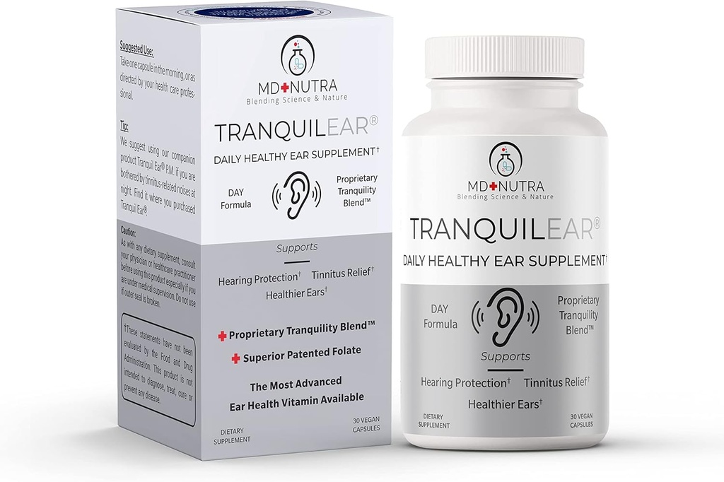 Tranquil אוזניים בריאות ו Tinnitus הקלה תוסף | מנתח אוזניים פורמולה עבור תזונה מלאה אוזניים, Ringing אוזניים הקלה, & Tinnitus סימפטומים - יום הפורמולה - All-Natural 30 קפסולות טבעוניות
