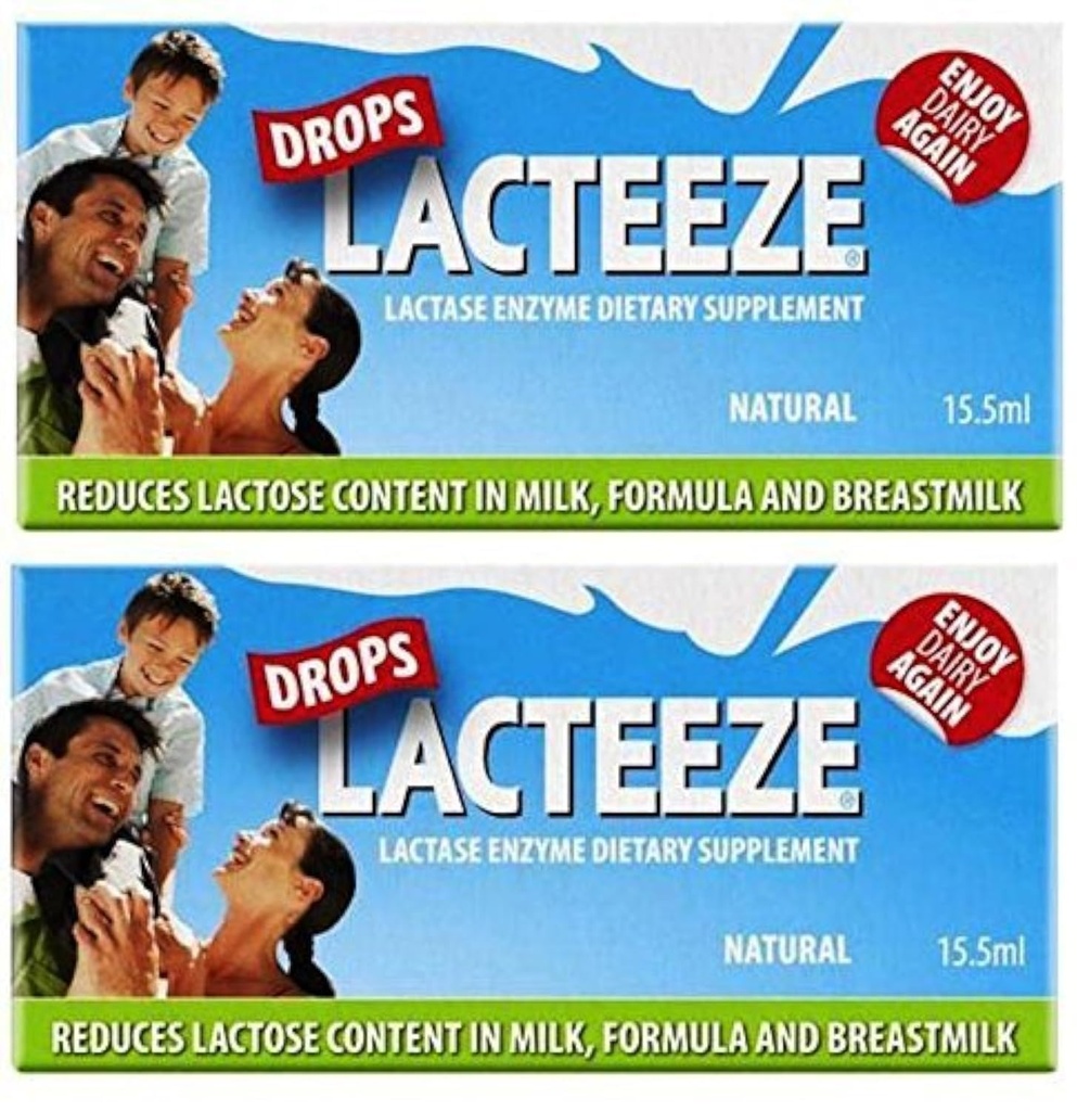 2 חבילות Lactase Enzyme Lacteeze טיפות 15.5 מ"ל נוזל