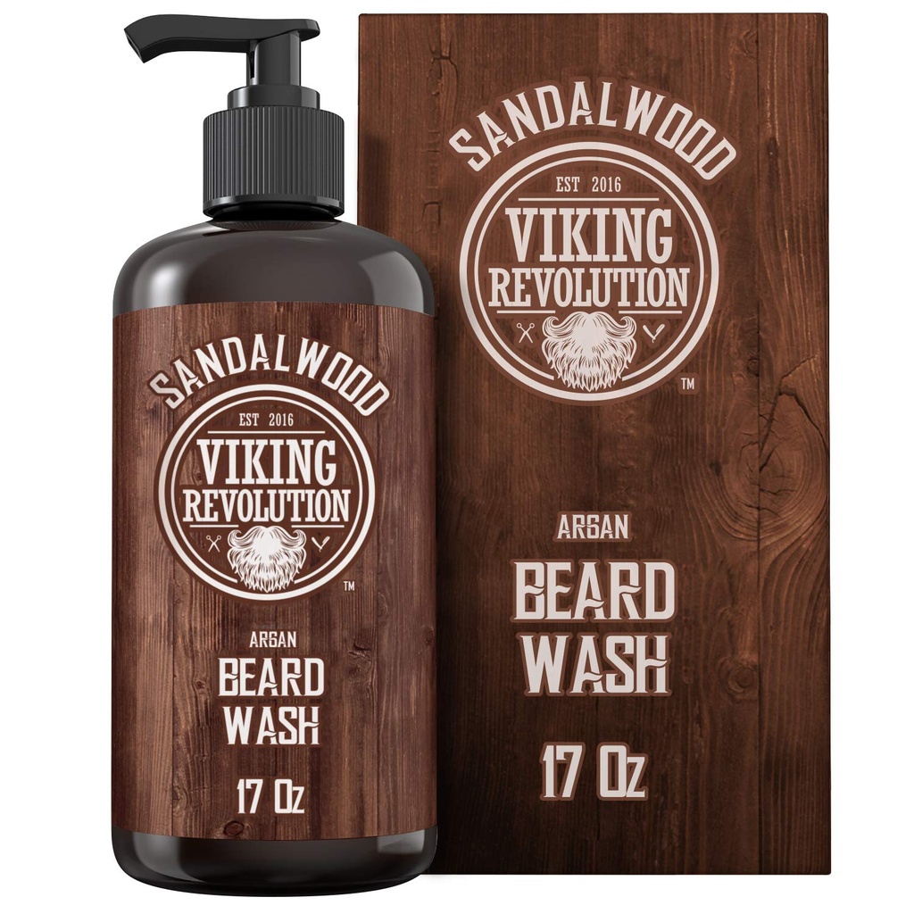 המהפכה הוויקינגית Beard Wash Shampoo w/Argan & Jo Joba Oils - Softens & Powerens - Sandalwood Scent - 17 oz Shampoo