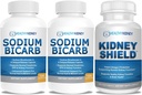 Sodium Bicarbonate 650 מ"ג קפסולות עבור סיוע Acid, Alkalinity 120 Pills 2Pack + Kidney Shield 120 Caps Kidney תוסף כדי לתמוך בתפקוד Kidney רגיל