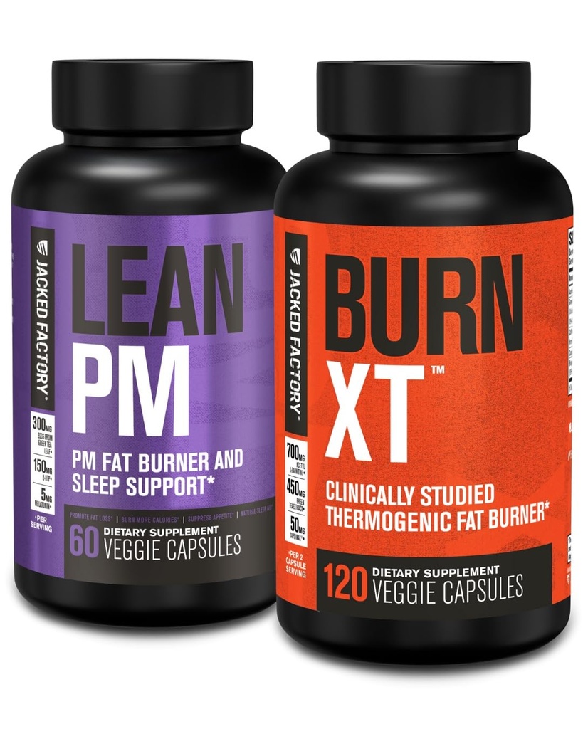 Jacked Factory Lean PM Night Burner, Sleep Aid תוסף ו- Appetite Suppressant (60 קפסולות) & Burn-XT סקר קלינית שומן Burner & Weight Loss (120 קפסולות)