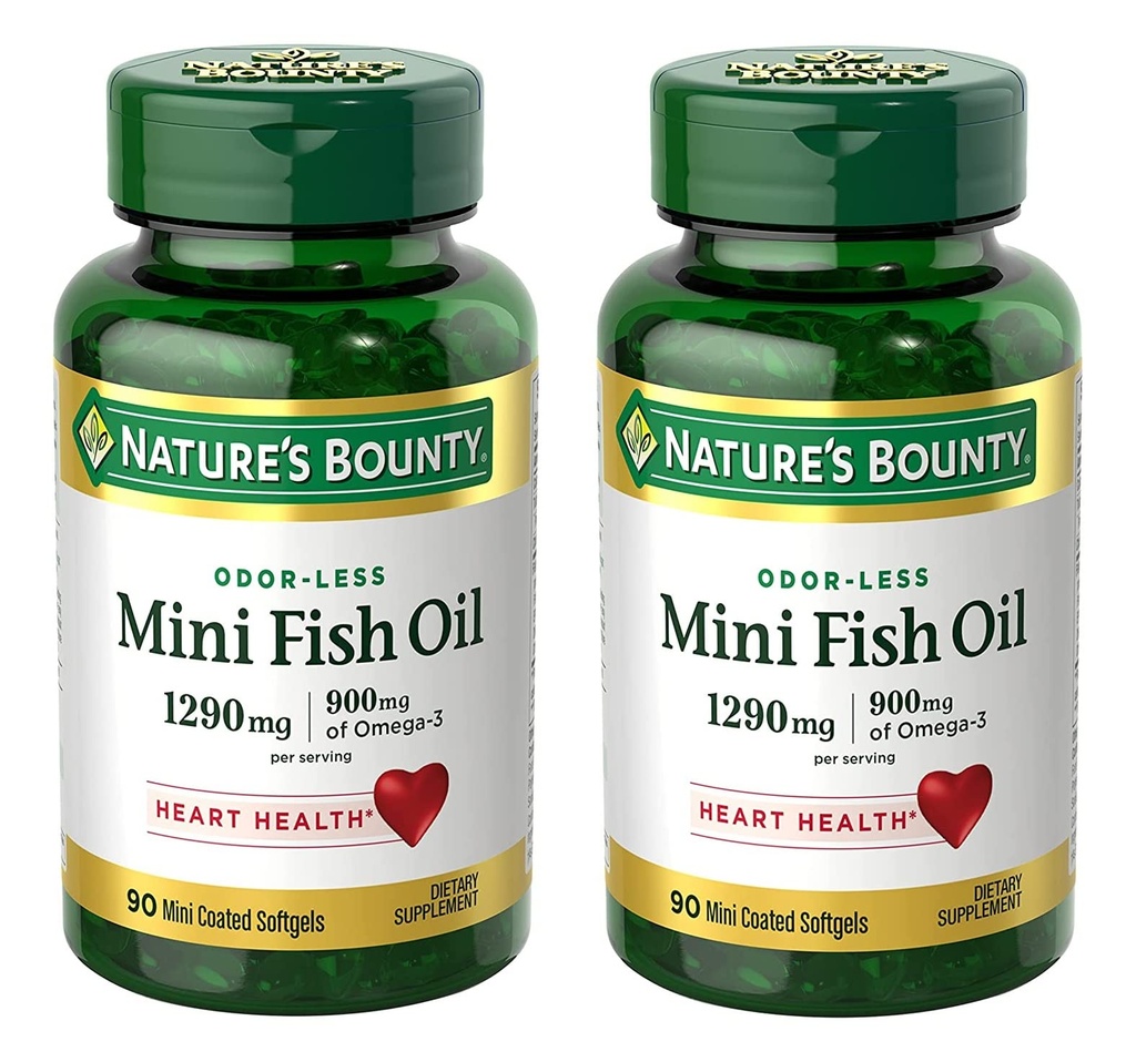 שמן הדגים הקטן של הטבע Softgels 1290 מ"ג, אומגה 3, תומך בריאות הלב, Odor-Less, 90 מיני Coated Softgels - חבילה של 290 מ"ג, אומגה 3, תומך בבריאות הלב, Odor-Less, 90 מיני Coated Softgels - Pack of 2