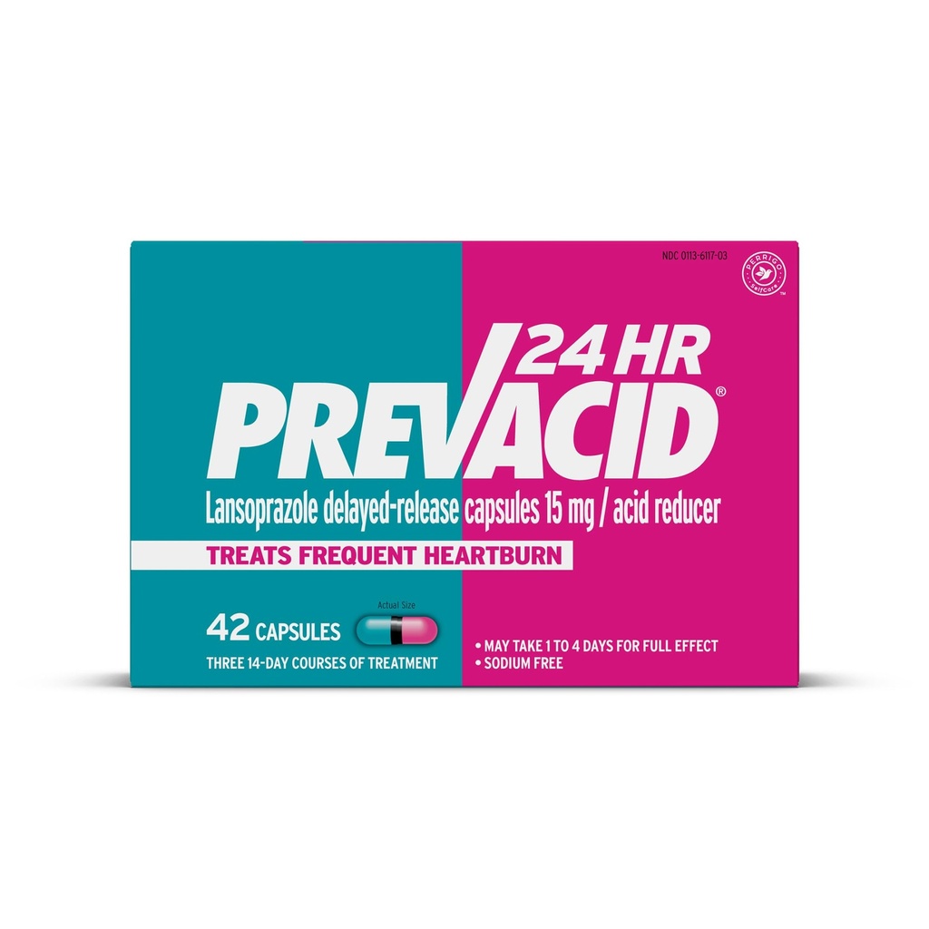 24HR Lansoprazole Delayed-Release קפסולות, 15 מ"ג / Acid צמצם, Proton Pump Inhibitor (PPI) עבור Heartburn Relief, 42 Count Count Count