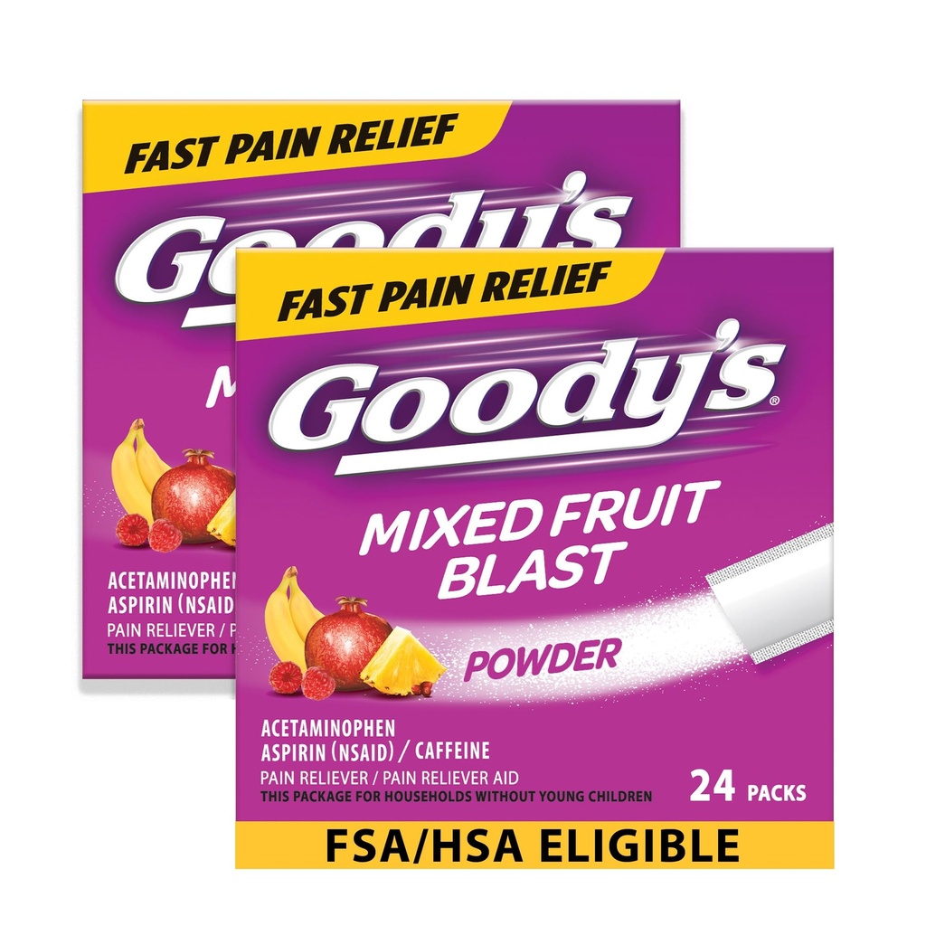 אבקת כאבי ראש נוסף של Goody, פירות Blast Flavor Dissolve Packs, 24 Individual Packets (2 Pack)