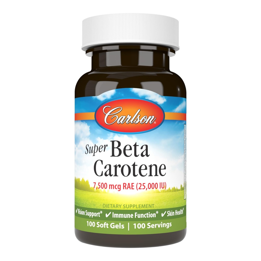 קרלסון - Super Beta Carotene, 25000 IU (15 מ"ג), ויטמין A כמו Beta Carotene, Bioavailable ו- Bioactive Form, Vision Health, 100 Softgels