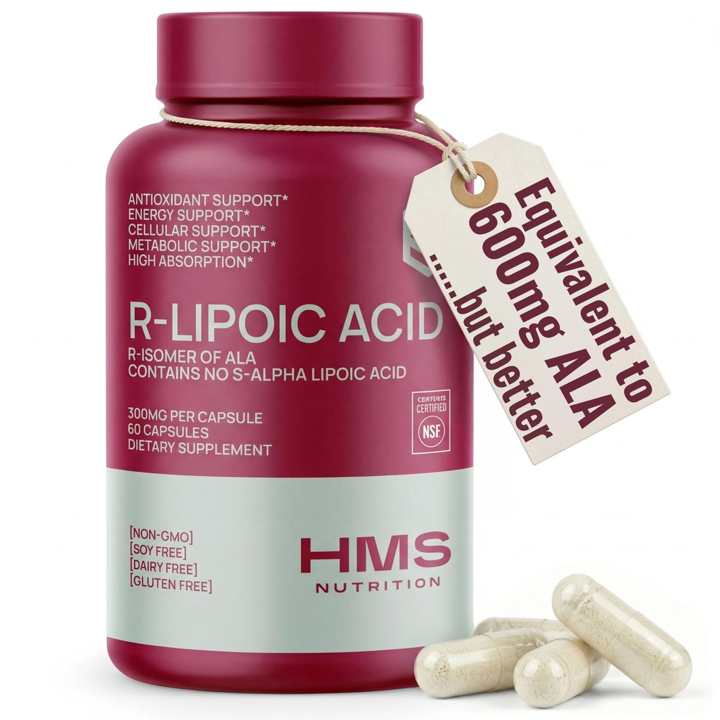 פיתוח R-Lipoic Acid 300mg Per המשרת, R Alpha Lipoic Acid ALA תוסף Antioxidant for Nerve, Energy & Metabolism Support, NSF Certifieds, Non-GMO & טבעוני, 60 קפסולות, 2 חודשים אספקה תמיכה