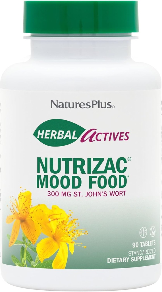 Natures Plus Herbal Actives תזונתייםZAC Mood מזון - 300 מ"ג סנט ג'ונס Wort, 90 טבעוני B-Layered טבליות - מקסימום בטיחות טבעית Mood Booster - Vegetarian, Gluten-Free - 90 לשרתים