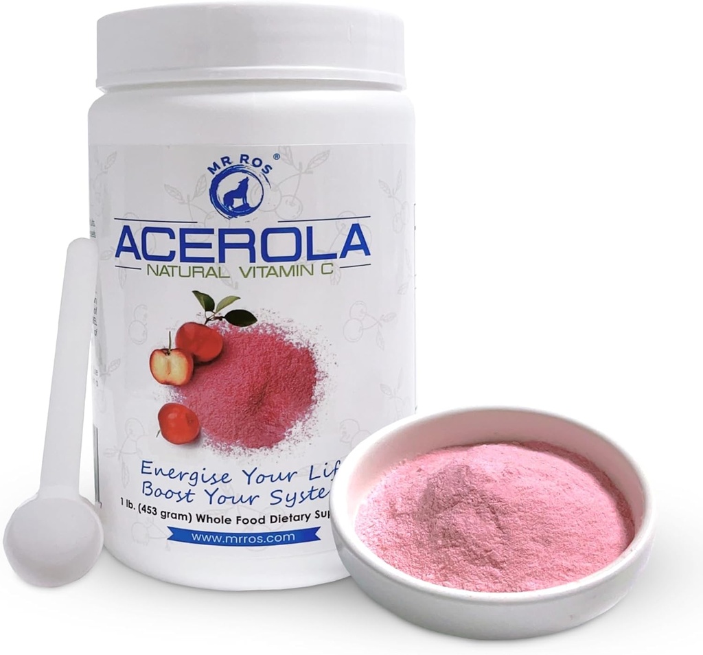 ויטמין C | Acerola Cherry באופן טבעי מגדל אבקה 1 Lb (16 Oz - 453 גרמות) - מקור פרס נובל Immune System Booster, non-GMO Whole מזון ויטמין C