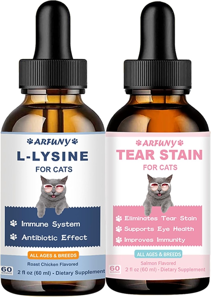 Lysine for Cats & Tear Stain Remover - תומך בתפקוד חזותי רגיל, Tear Stain Elimination, Cold Relief - Cat Respiratory and Eye זיהומים עבור Runny Nose ו- Watery Eyes