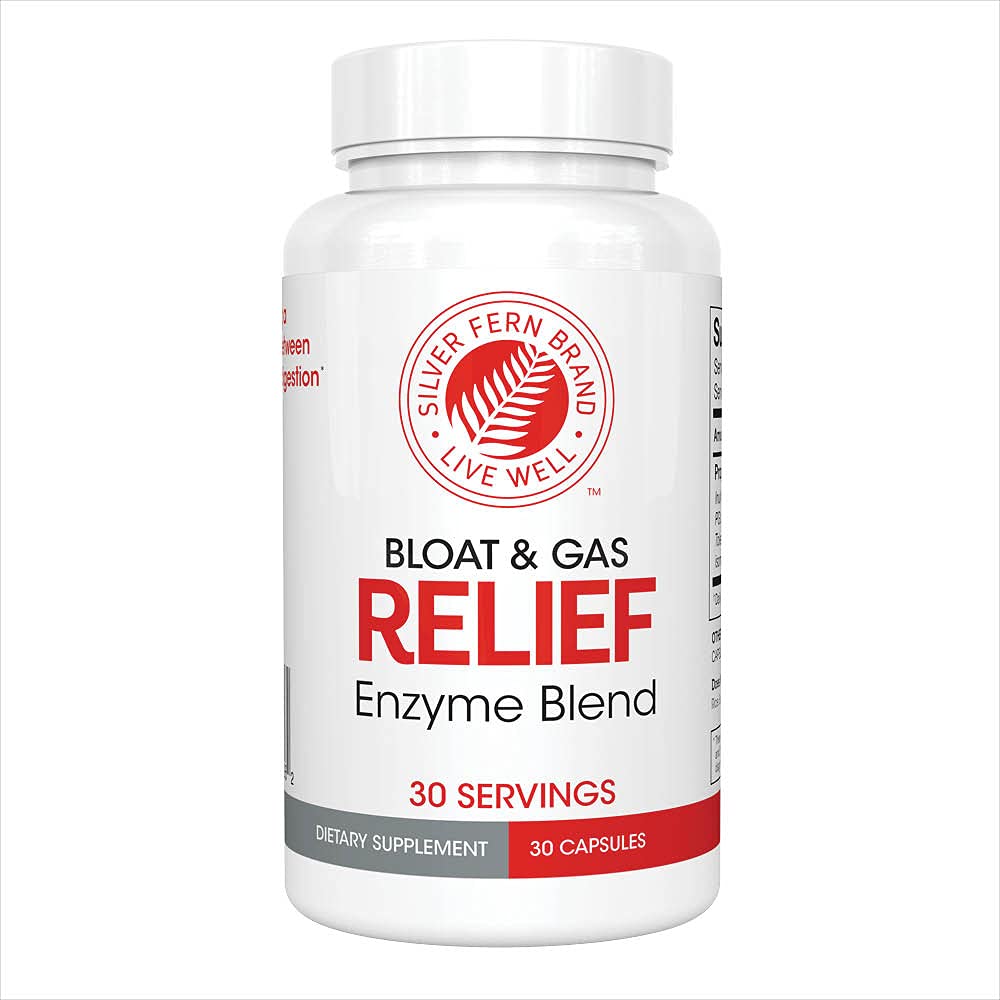 Silver פרן Bloat & Gas Relief Enzyme Band - 1 בקבוק = 30 משרתים - FODMAP & Bloating Digest תוספת עם Tolerase L, Pectinase & More (1בק)