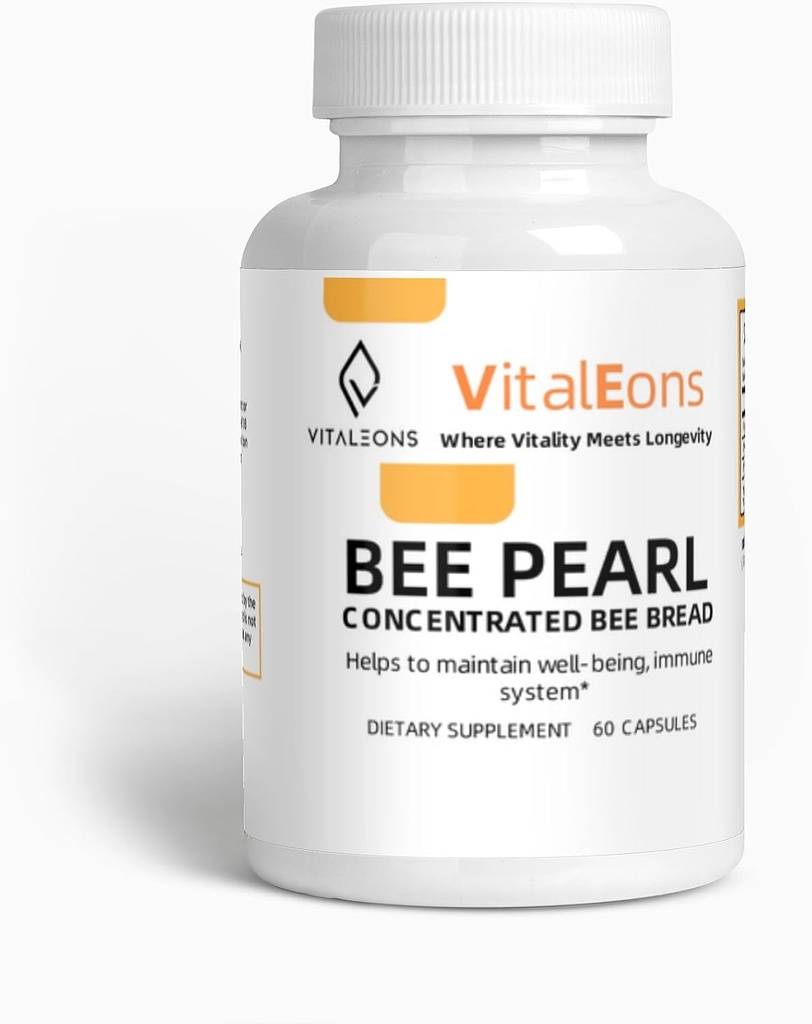 Bee Pollen Supplment - Bee Pollen, Propolis, וRoyal Jelly - Vitaleons Bee Pearl - לכל פרל יש ויטמינים, microelements, polyphenols ו נוגדי חמצון (Vegetarian, 60 קפסולות)