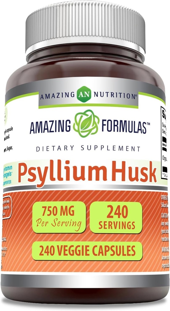 פורמולה מדהימה Psyllium Husk 750mg Veggie קפסולות תוספת | Non-GMO | Gluten Free | Made in USA | מתאים עבור Vegetarians (240 Count)