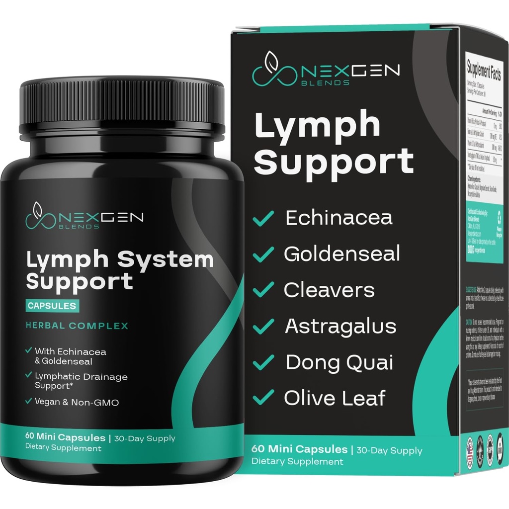 Herbal Lymph System תומך תוסף - Lymphatic Support Complex with Echinacea Goldenseal Astragalus & Hydroxyrosol עבור Lymphatic Drainage & Immune Support - טבעוני non-GMO Gluten חינם (1 חודש)