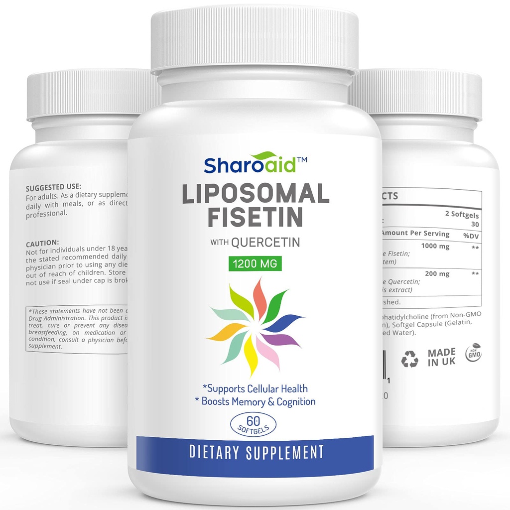 Liposomal Fisetin עם תוסף Quercetin 1200 מ"ג לשרת, Absorption Polyphenols Antioxidants for Women, Men, non-GMO, gluten-Free,1 בקבוקי 60 Softgels
