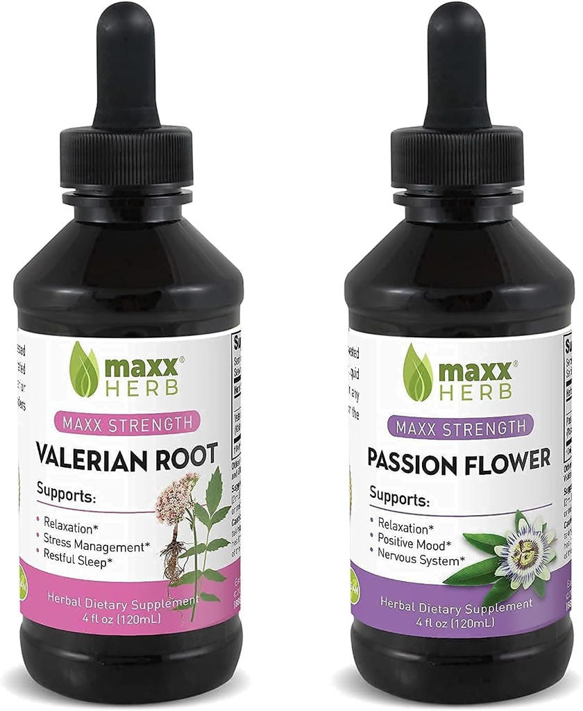 Better Sleep Bundle - Maxx Herb Passion לחלץ + Valan Root Extract - עבור מרגיעה וניהול מתח, אלכוהול חינם - (1 כל אחד) 4 Ozבק (60 משרתים)
